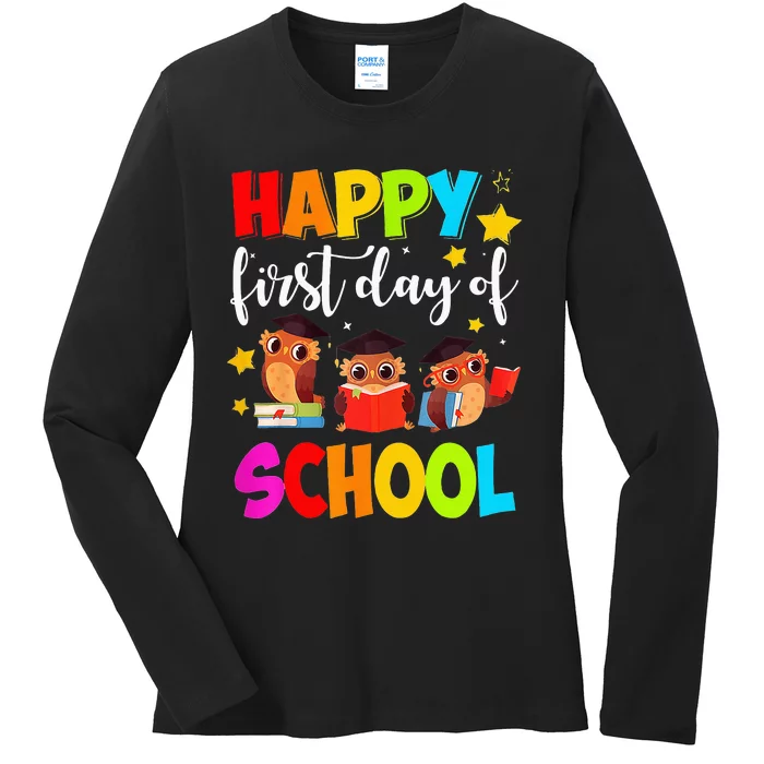 Cute Owls Happy First Day of School Students Parents Ladies Long Sleeve Shirt