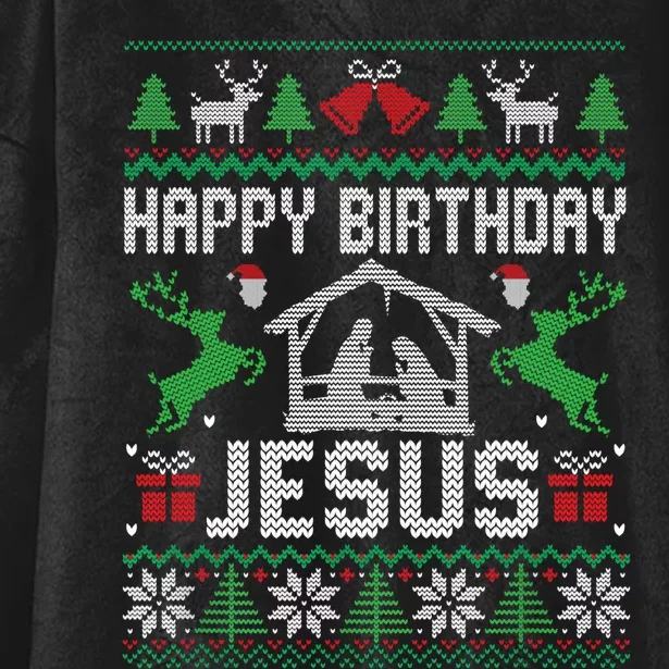 Christmas Outfit Happy Birthday Jesus Holiday Ugly Sweater Hooded Wearable Blanket