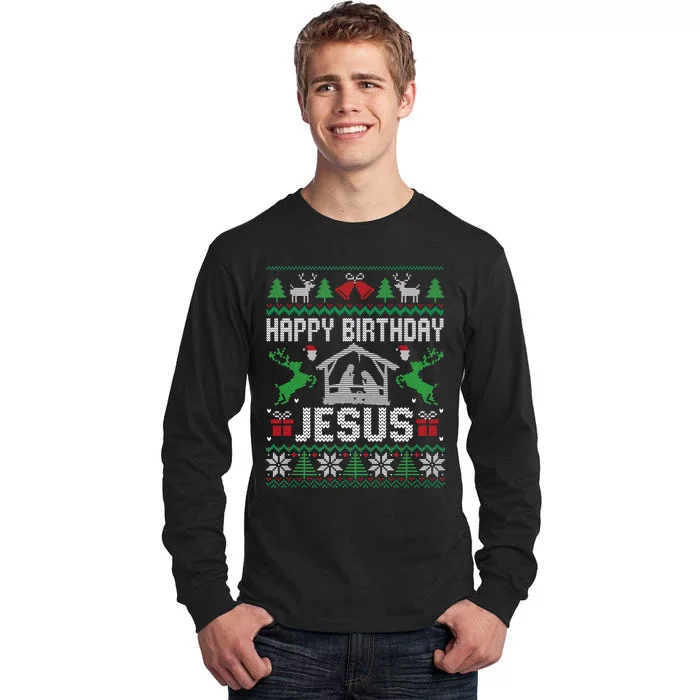 Christmas Outfit Happy Birthday Jesus Holiday Ugly Sweater Tall Long Sleeve T-Shirt