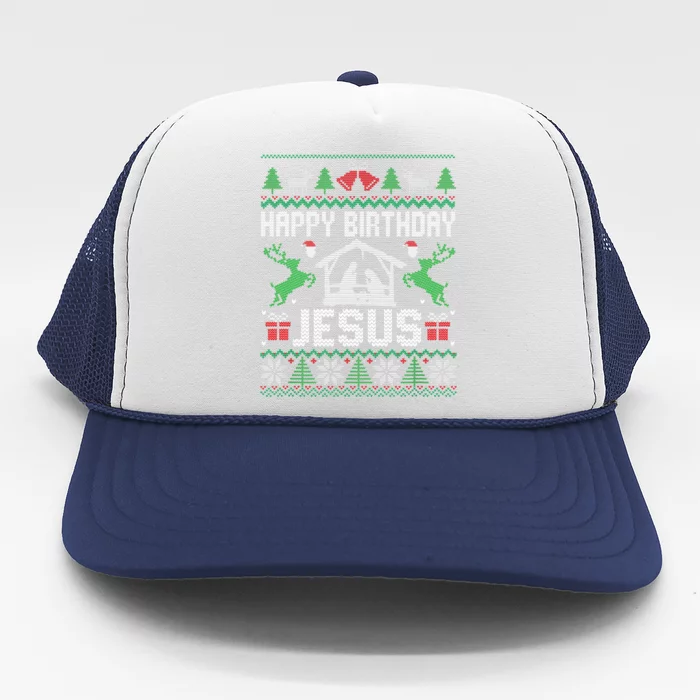 Christmas Outfit Happy Birthday Jesus Holiday Ugly Sweater Trucker Hat