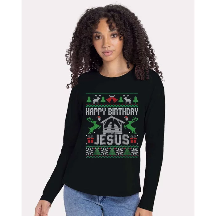 Christmas Outfit Happy Birthday Jesus Holiday Ugly Sweater Womens Cotton Relaxed Long Sleeve T-Shirt