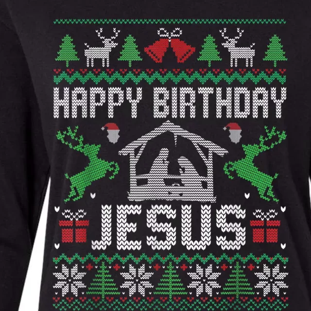 Christmas Outfit Happy Birthday Jesus Holiday Ugly Sweater Womens Cotton Relaxed Long Sleeve T-Shirt