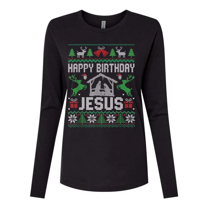 Christmas Outfit Happy Birthday Jesus Holiday Ugly Sweater Womens Cotton Relaxed Long Sleeve T-Shirt