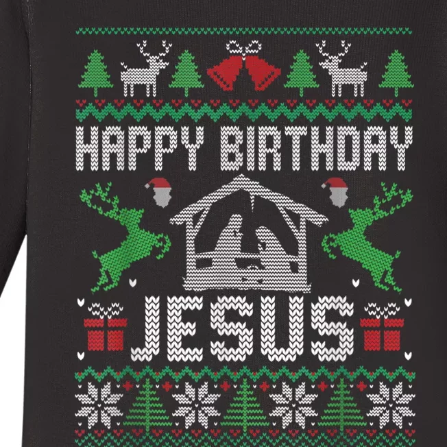 Christmas Outfit Happy Birthday Jesus Holiday Ugly Sweater Baby Long Sleeve Bodysuit