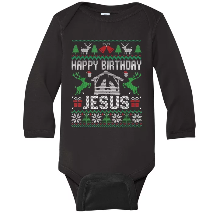 Christmas Outfit Happy Birthday Jesus Holiday Ugly Sweater Baby Long Sleeve Bodysuit