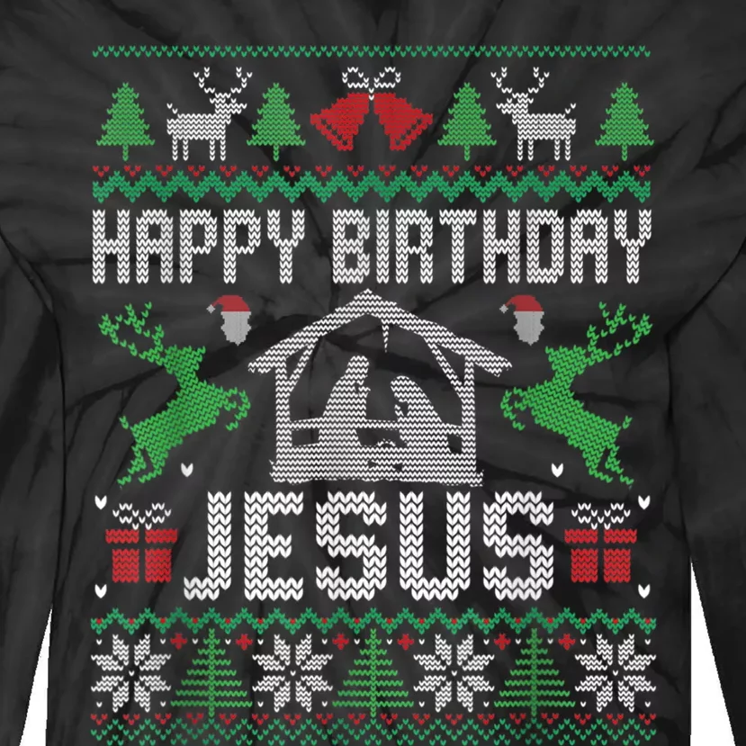 Christmas Outfit Happy Birthday Jesus Holiday Ugly Sweater Tie-Dye Long Sleeve Shirt