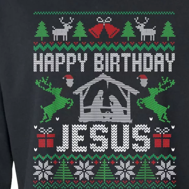 Christmas Outfit Happy Birthday Jesus Holiday Ugly Sweater Cropped Pullover Crew