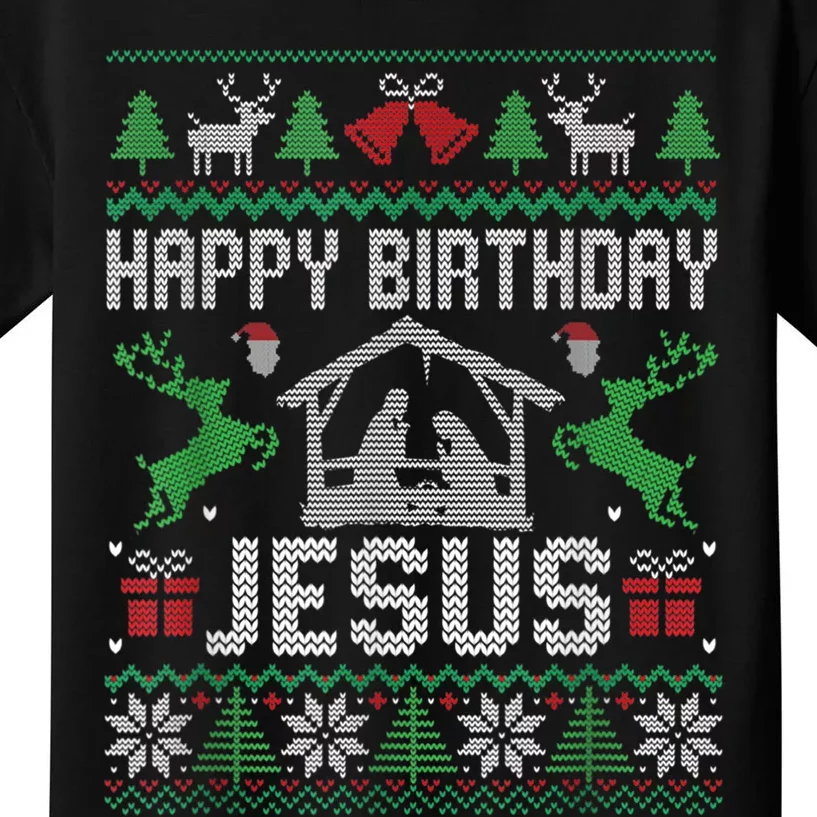 Christmas Outfit Happy Birthday Jesus Holiday Ugly Sweater Kids T-Shirt