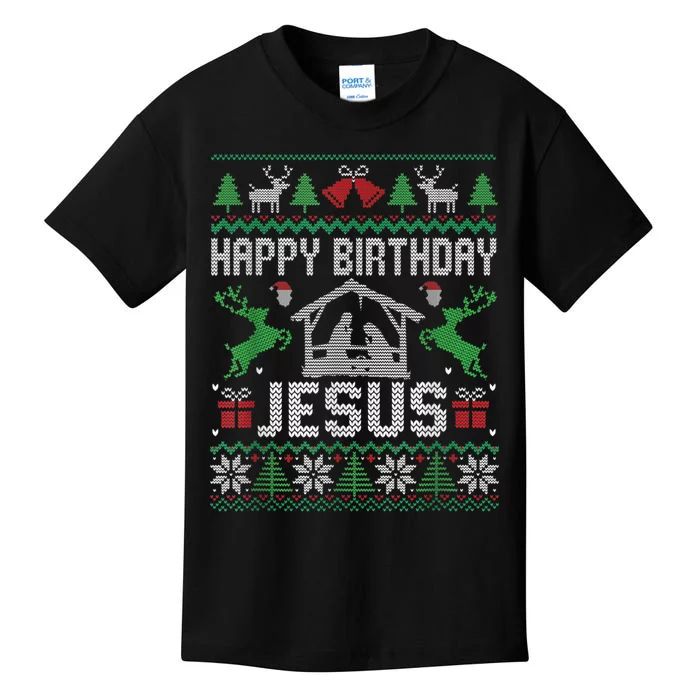 Christmas Outfit Happy Birthday Jesus Holiday Ugly Sweater Kids T-Shirt