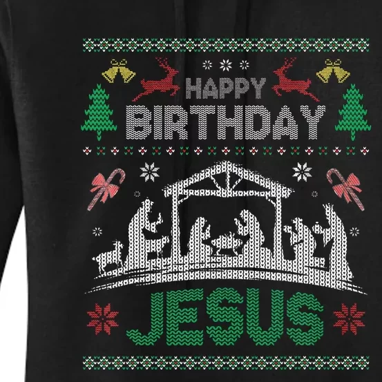 Christmas Outfit Happy Birthday Jesus Holiday Ugly Sweater Women's Pullover Hoodie