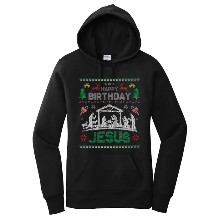 Christmas Outfit Happy Birthday Jesus Holiday Ugly Sweater Women's Pullover Hoodie