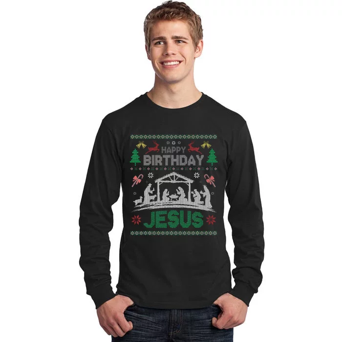 Christmas Outfit Happy Birthday Jesus Holiday Ugly Sweater Tall Long Sleeve T-Shirt