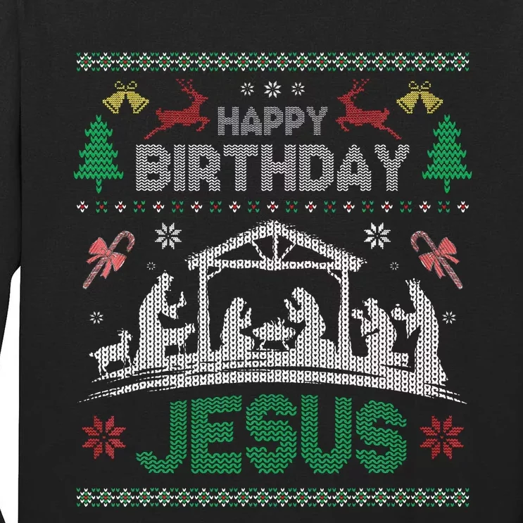 Christmas Outfit Happy Birthday Jesus Holiday Ugly Sweater Tall Long Sleeve T-Shirt