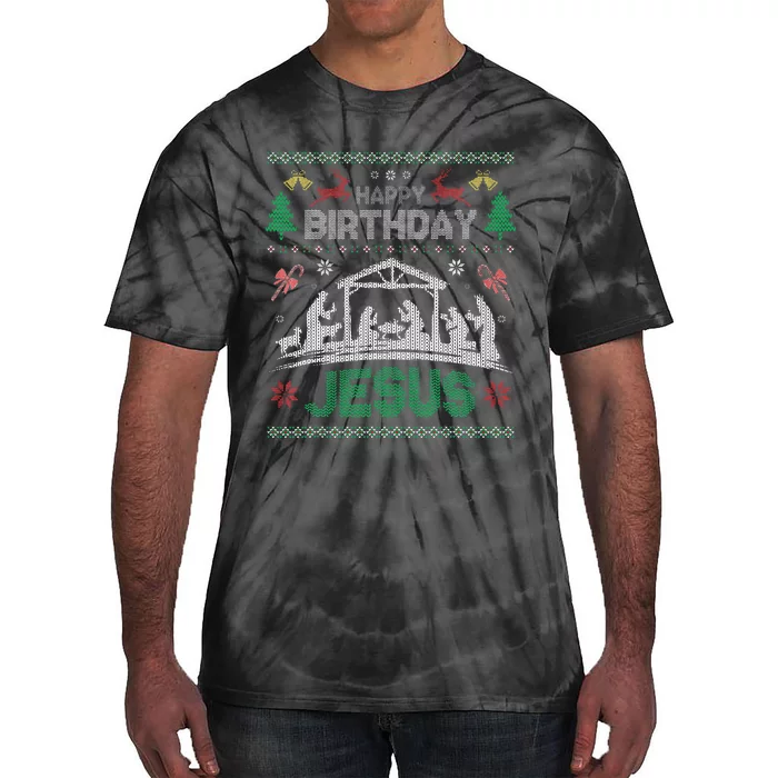 Christmas Outfit Happy Birthday Jesus Holiday Ugly Sweater Tie-Dye T-Shirt