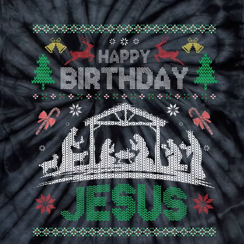 Christmas Outfit Happy Birthday Jesus Holiday Ugly Sweater Tie-Dye T-Shirt