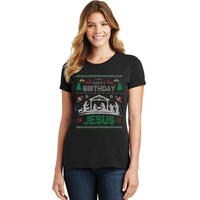 Christmas Outfit Happy Birthday Jesus Holiday Ugly Sweater Women's T-Shirt