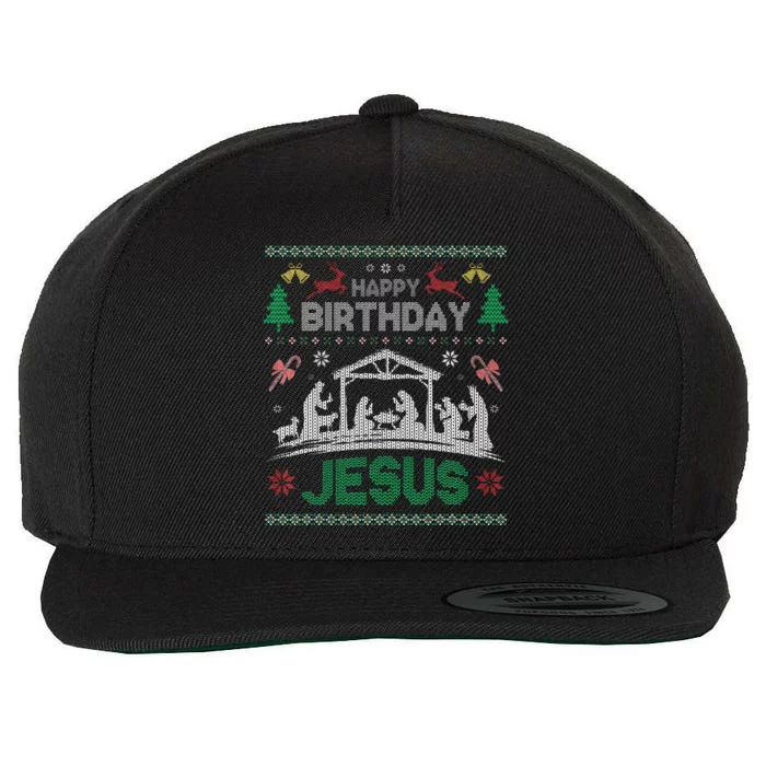 Christmas Outfit Happy Birthday Jesus Holiday Ugly Sweater Wool Snapback Cap