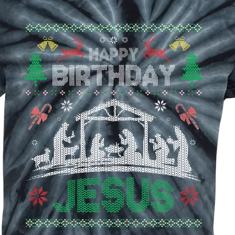 Christmas Outfit Happy Birthday Jesus Holiday Ugly Sweater Kids Tie-Dye T-Shirt