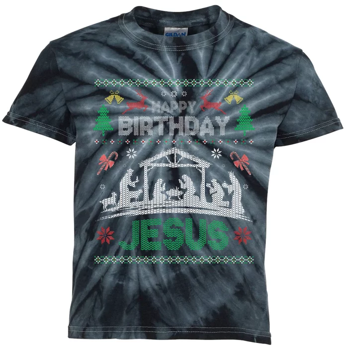 Christmas Outfit Happy Birthday Jesus Holiday Ugly Sweater Kids Tie-Dye T-Shirt