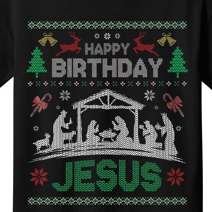 Christmas Outfit Happy Birthday Jesus Holiday Ugly Sweater Kids T-Shirt