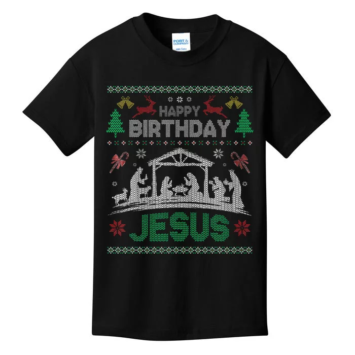 Christmas Outfit Happy Birthday Jesus Holiday Ugly Sweater Kids T-Shirt