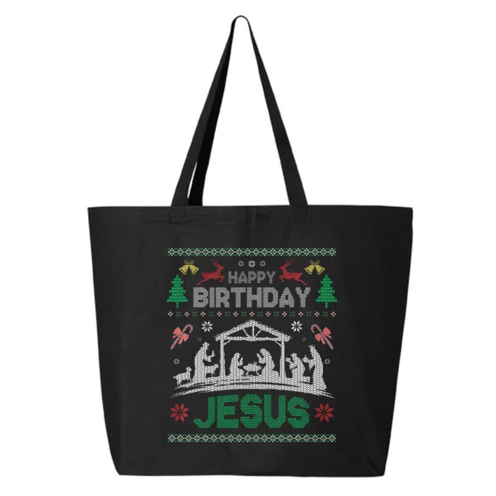 Christmas Outfit Happy Birthday Jesus Holiday Ugly Sweater 25L Jumbo Tote