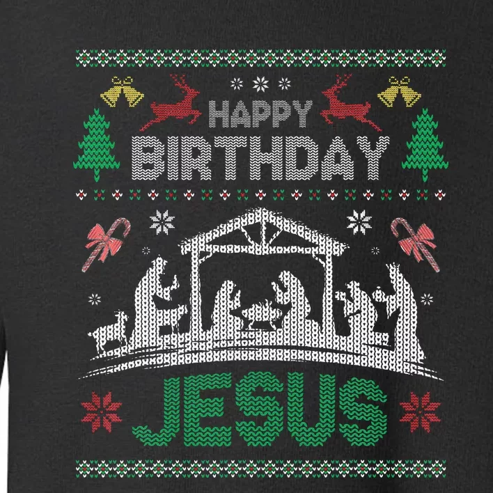 Christmas Outfit Happy Birthday Jesus Holiday Ugly Sweater Toddler Sweatshirt