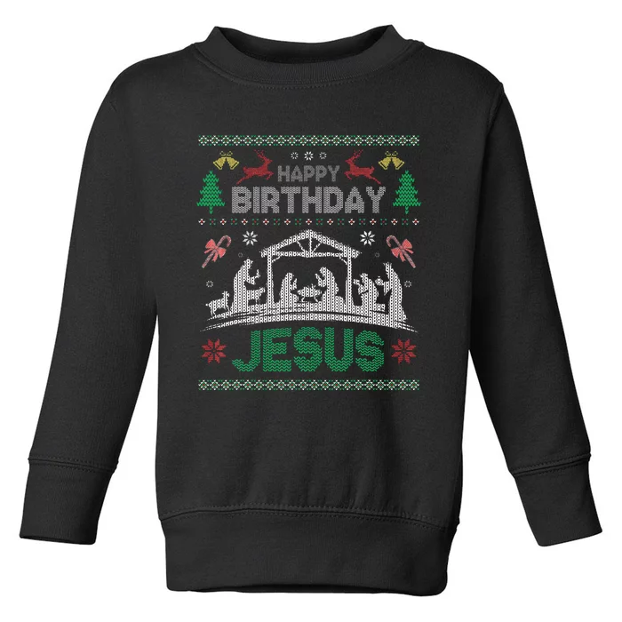 Christmas Outfit Happy Birthday Jesus Holiday Ugly Sweater Toddler Sweatshirt