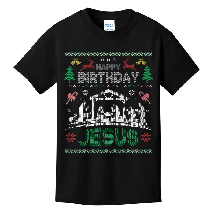 Christmas Outfit Happy Birthday Jesus Holiday Ugly Sweater Kids T-Shirt