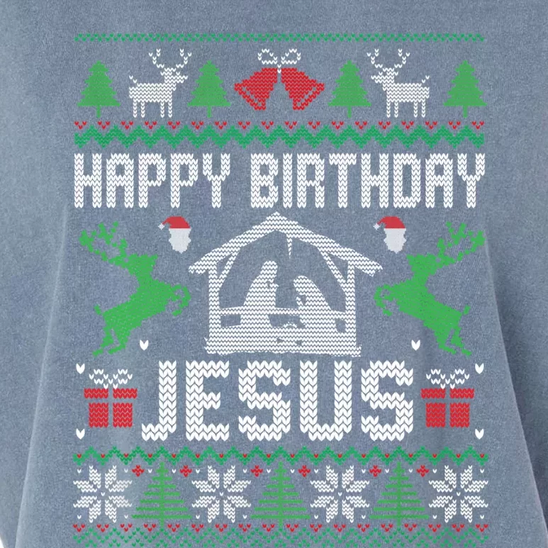 Christmas Outfit Happy Birthday Jesus Holiday Ugly Sweater Gift Garment-Dyed Women's Muscle Tee