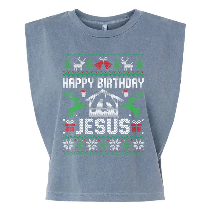 Christmas Outfit Happy Birthday Jesus Holiday Ugly Sweater Gift Garment-Dyed Women's Muscle Tee