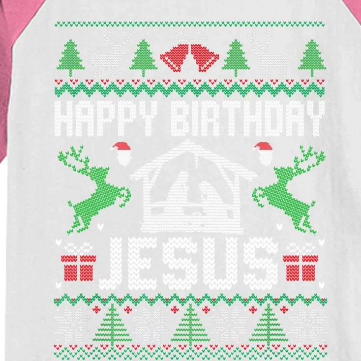 Christmas Outfit Happy Birthday Jesus Holiday Ugly Sweater Gift Kids Colorblock Raglan Jersey