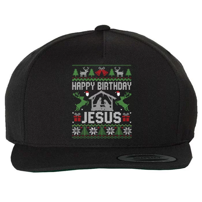 Christmas Outfit Happy Birthday Jesus Holiday Ugly Sweater Wool Snapback Cap