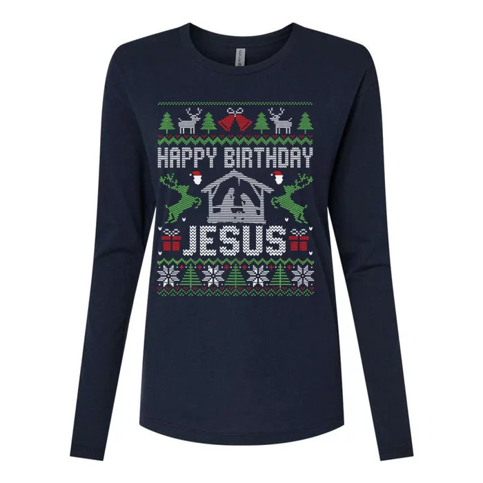 Christmas Outfit Happy Birthday Jesus Holiday Ugly Sweater Womens Cotton Relaxed Long Sleeve T-Shirt