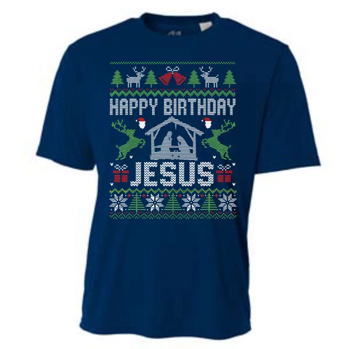 Christmas Outfit Happy Birthday Jesus Holiday Ugly Sweater Cooling Performance Crew T-Shirt