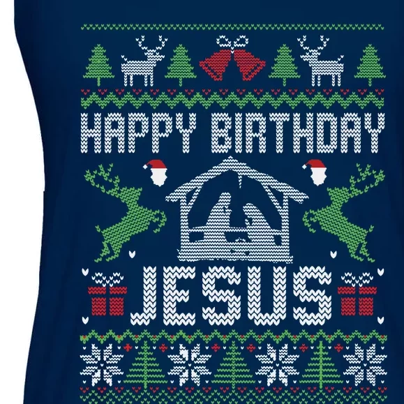 Christmas Outfit Happy Birthday Jesus Holiday Ugly Sweater Ladies Essential Flowy Tank