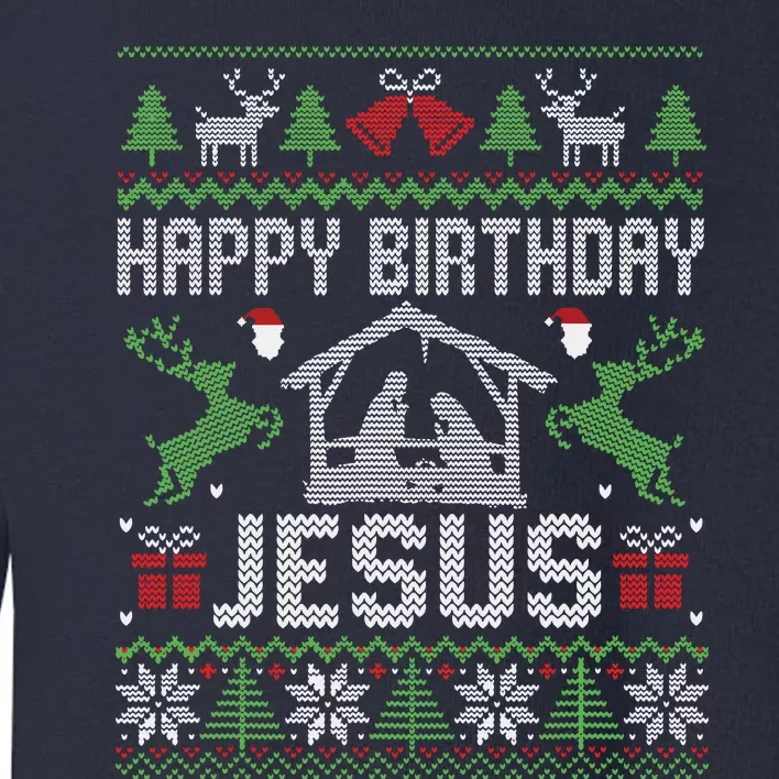 Christmas Outfit Happy Birthday Jesus Holiday Ugly Sweater Toddler Sweatshirt