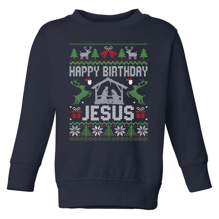 Christmas Outfit Happy Birthday Jesus Holiday Ugly Sweater Toddler Sweatshirt