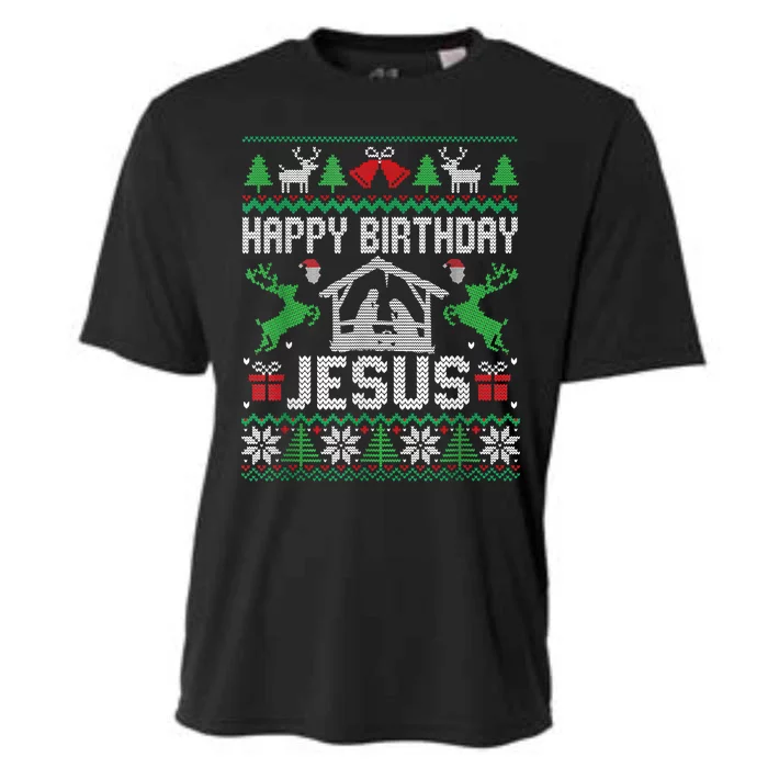 Christmas Outfit Happy Birthday Jesus Holiday Ugly Sweater Cooling Performance Crew T-Shirt