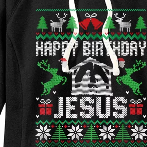 Christmas Outfit Happy Birthday Jesus Holiday Ugly Sweater Women's Fleece Hoodie