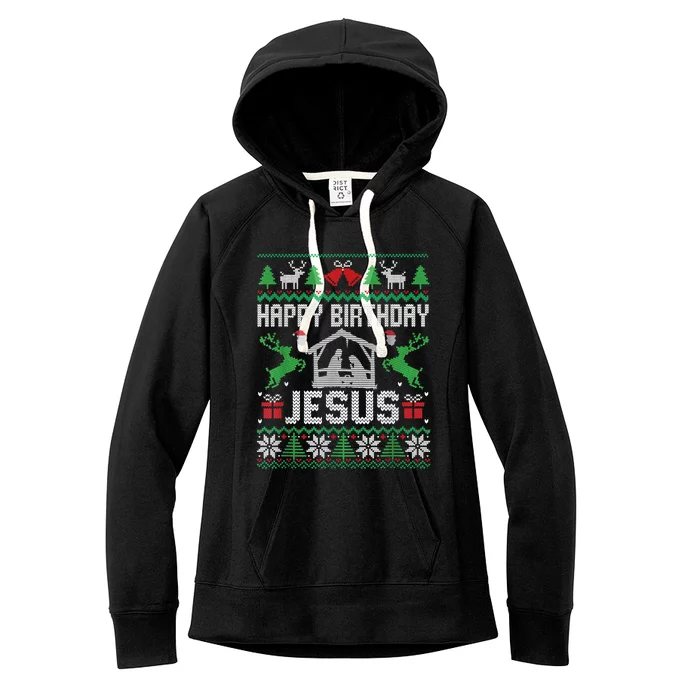 Christmas Outfit Happy Birthday Jesus Holiday Ugly Sweater Women's Fleece Hoodie