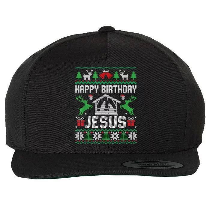 Christmas Outfit Happy Birthday Jesus Holiday Ugly Sweater Wool Snapback Cap