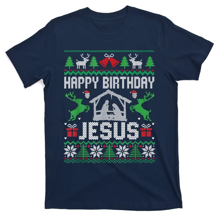 Christmas Outfit Happy Birthday Jesus Holiday Ugly Sweater T-Shirt