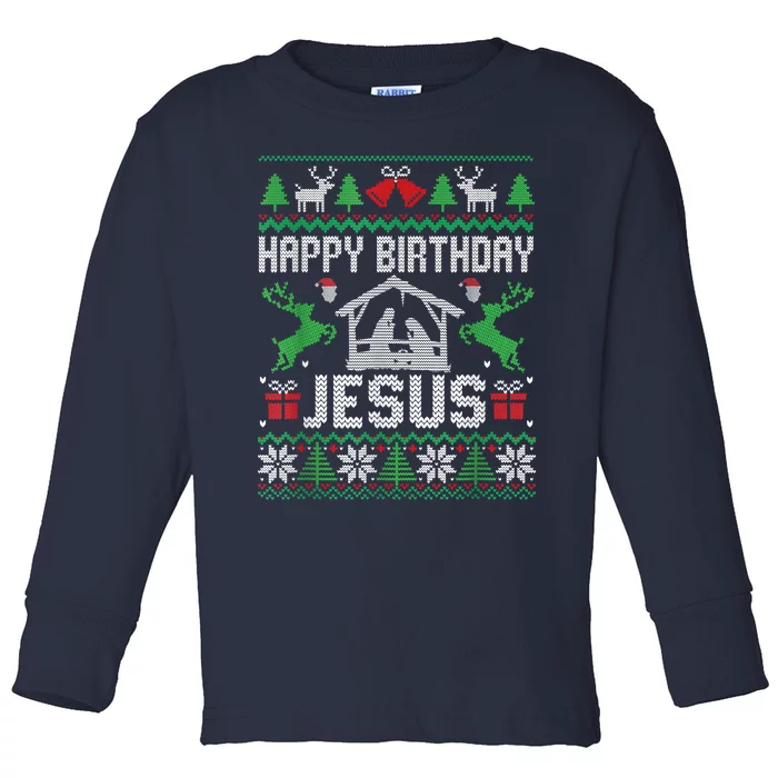 Christmas Outfit Happy Birthday Jesus Holiday Ugly Sweater Toddler Long Sleeve Shirt