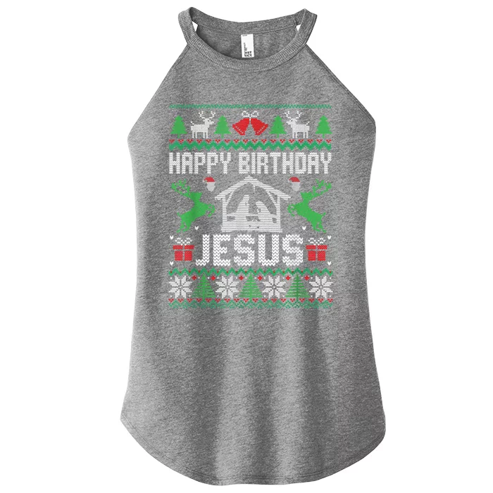 Christmas Outfit Happy Birthday Jesus Holiday Ugly Sweater Women’s Perfect Tri Rocker Tank