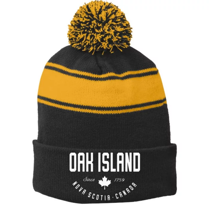 Ca Oak Island N.O.V.A Scotia Canadian Maple Leaf Stripe Pom Pom Beanie