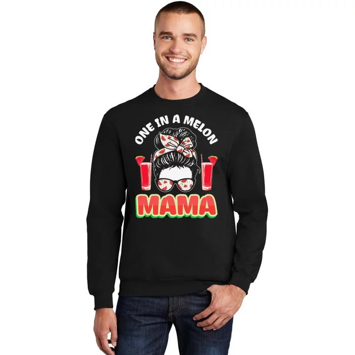 Cute One In A Melon Mama Messy Bun Watermelon Party Vibes Sweatshirt