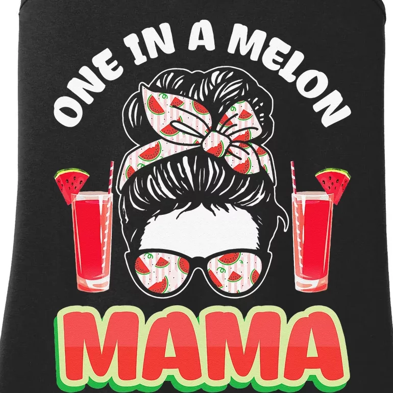 Cute One In A Melon Mama Messy Bun Watermelon Party Vibes Ladies Essential Tank