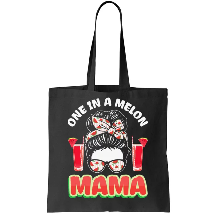 Cute One In A Melon Mama Messy Bun Watermelon Party Vibes Tote Bag