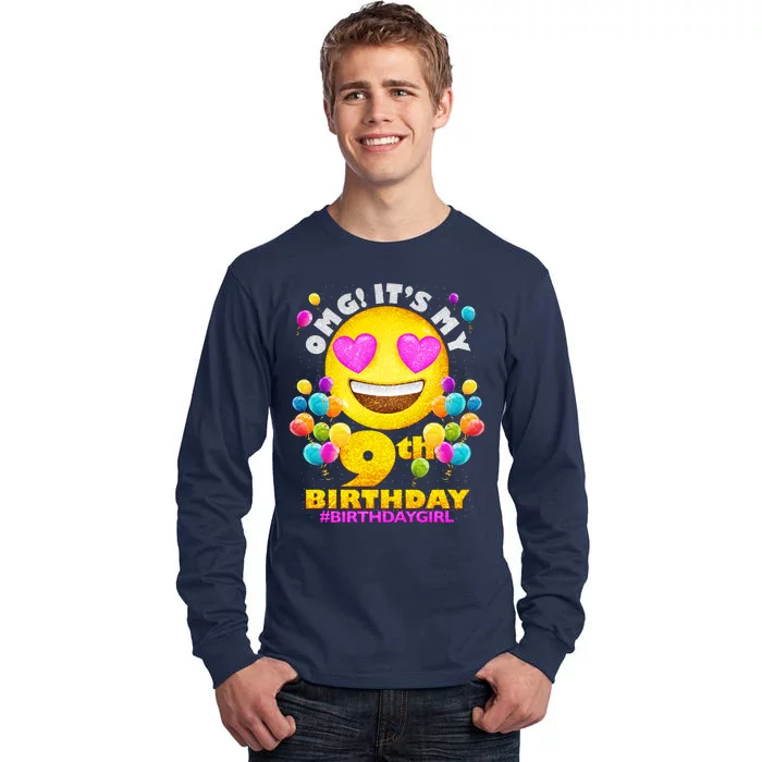 Cute OMG It's My 9th Birthday #BirthdayGirl Emoji Tall Long Sleeve T-Shirt